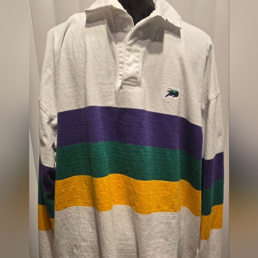 Perlis Mardi Gras Rugby Polo Shirt Mens Extra Large XL Striped Made In USA